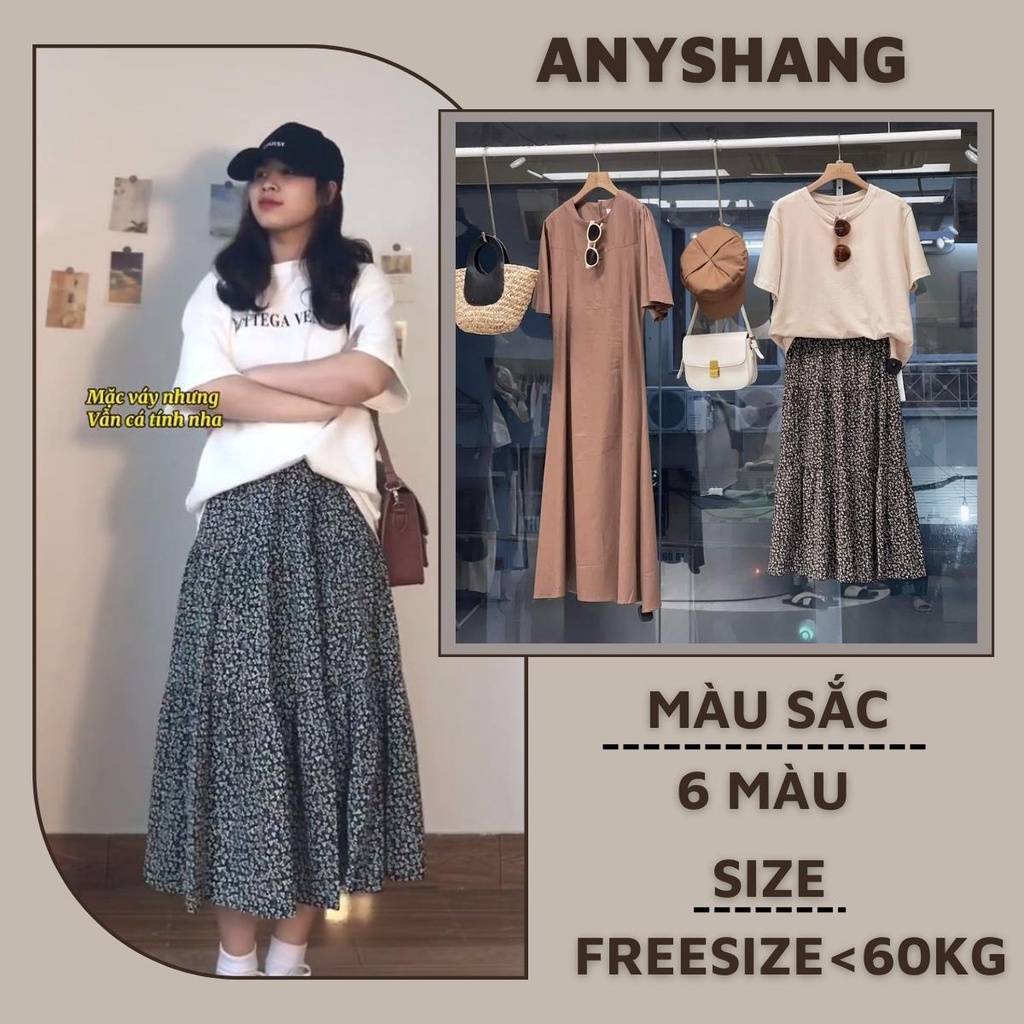 Chân váy hoa dáng dài vintage lưng cao AnyShang 3 tầng, Chân váy midi ullzang xòe phong cách hàn quốc ANST104