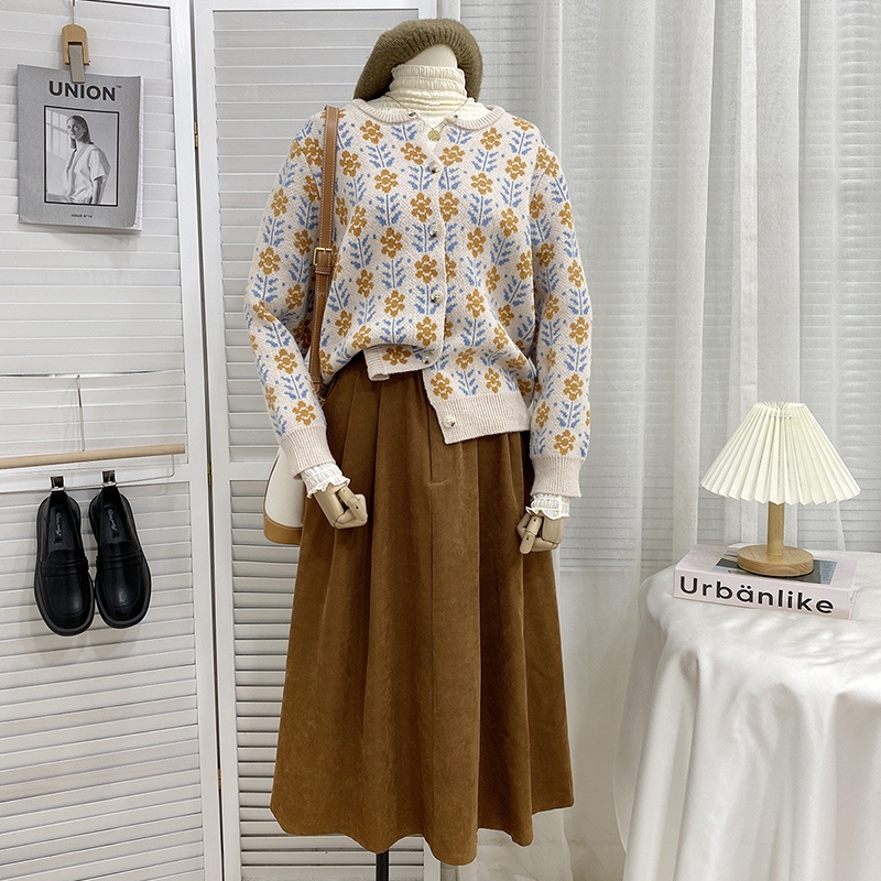 Áo khoác len nữ dệt kim dày dặn tay dài họa tiết hoa vintage, áo sweater cardigan nữ hàn quốc 9926
