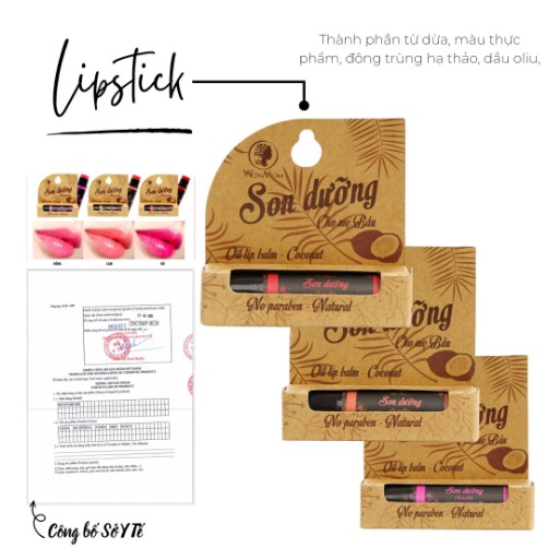 Son dưỡng môi WONOM cho mẹ bầu - Có 3 màu Hồng Cam Đỏ - Không chì - Màu thực phẩm, ăn đươc - Chính hãng