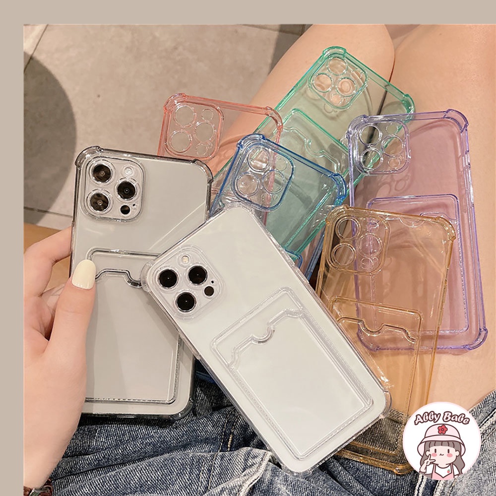 Ốp Điện Thoại TPU Mềm Mỏng Trong Suốt Chống Nước Có Ngăn Đựng Thẻ Cho Iphone 11 7Plus 13 12 11 Pro Max X XS 12 13 XR