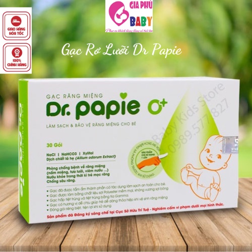 Gạc Rơ Lưỡi Dr. Papie ( hộp 30 cái ) cho bé sơ sinh hàng chính hãng