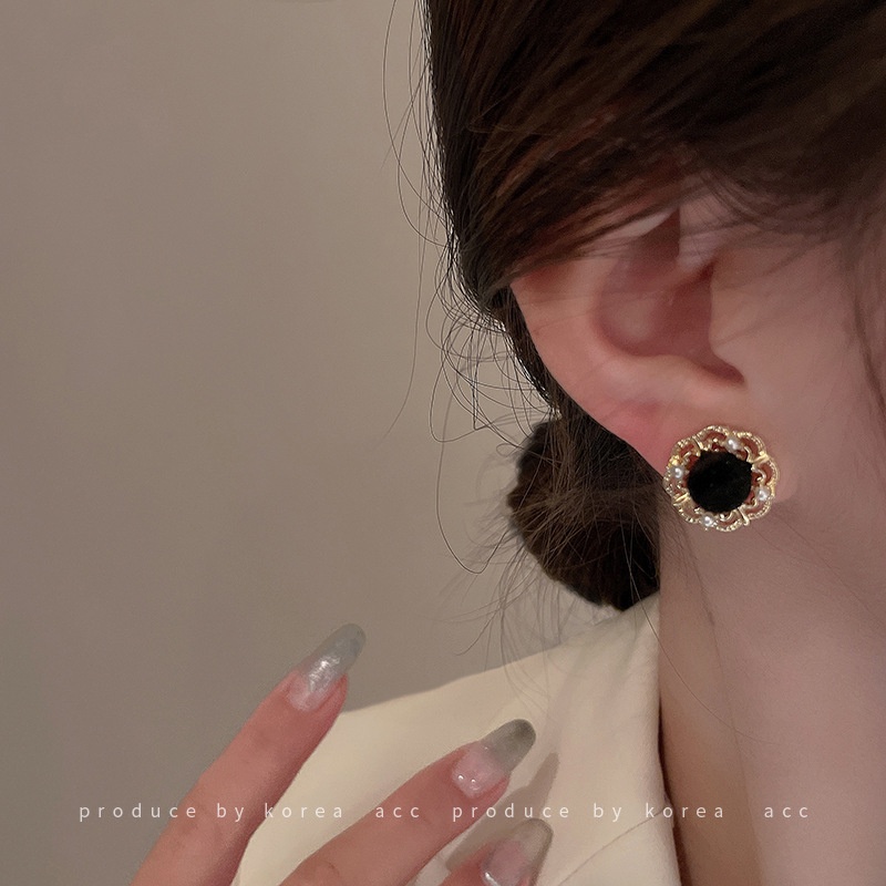 Bông Tai Hoa Vải Đính Ngọc Trai Thời Trang Thu Đông Pháp 2022 Mới