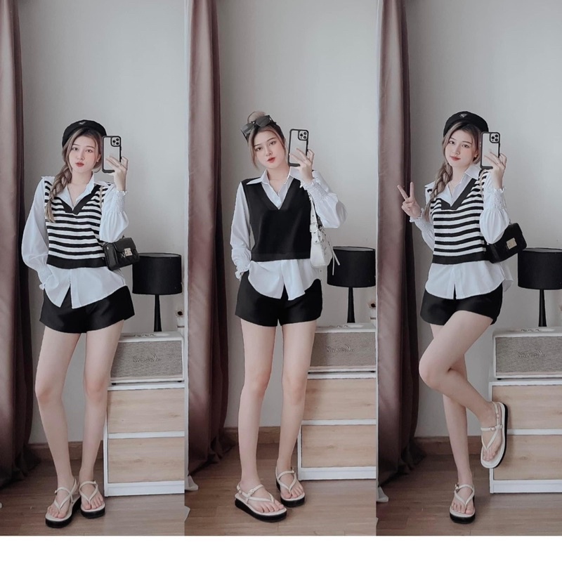 ANU206 - ÁO SƠ MI NỮ PHỐI GILE LIỀN 2M