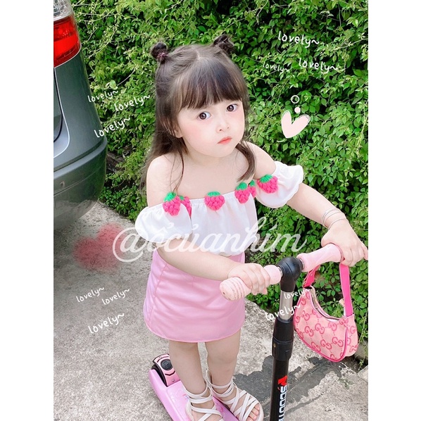 Set áo kèm chân váy dâu cute cho bé