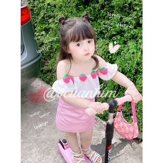 Set áo kèm chân váy dâu cute cho bé