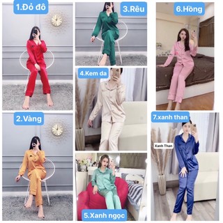 Bộ đồ ngủ pijamas vải lụa quần dài - áo dài cao cấp với 7 màu cơ bản đẹp xuất sắc