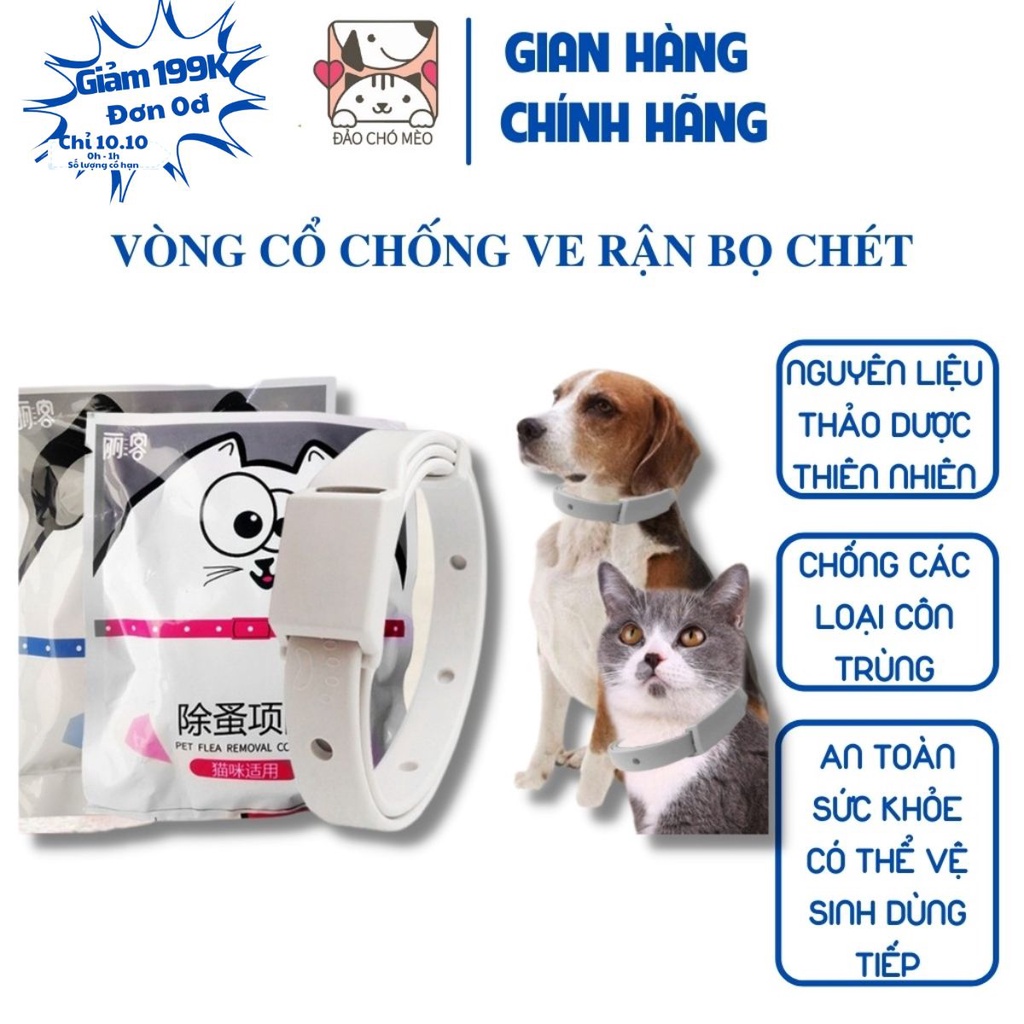 Vòng cổ chống ve rận bọ chét chó mèo - Vòng cổ chống bọ chấy trên da lông cún, mèo - không thấm nước - Đảo Chó Mèo