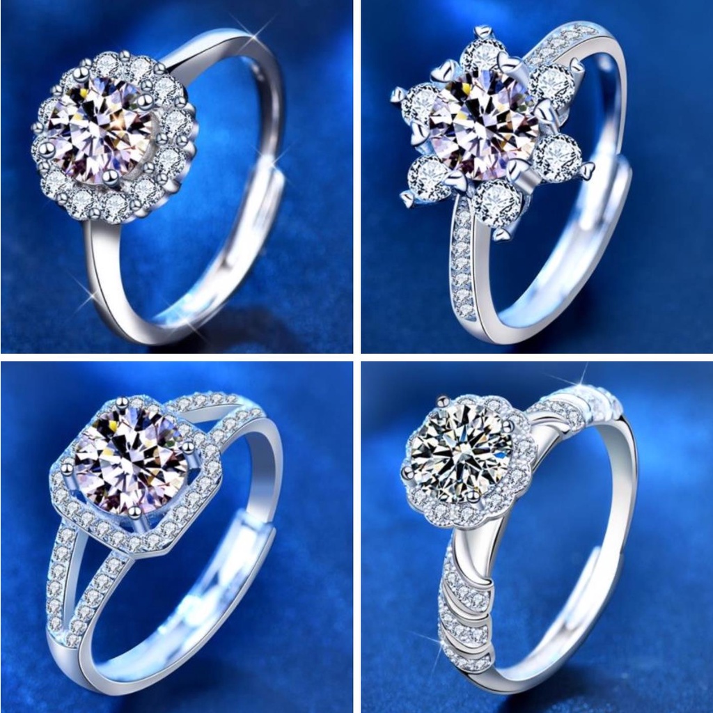 Moissanite Kim Cương Nhân Tạo Nhẫn nữ 925 bạc nguyên chất (6.5mm) 1CT D màu mosan thạch co thạch giấy chứng nhận mở có thể điều chỉnh kích thước với hộp đóng gói quà tặng Giáng sinh Valentine