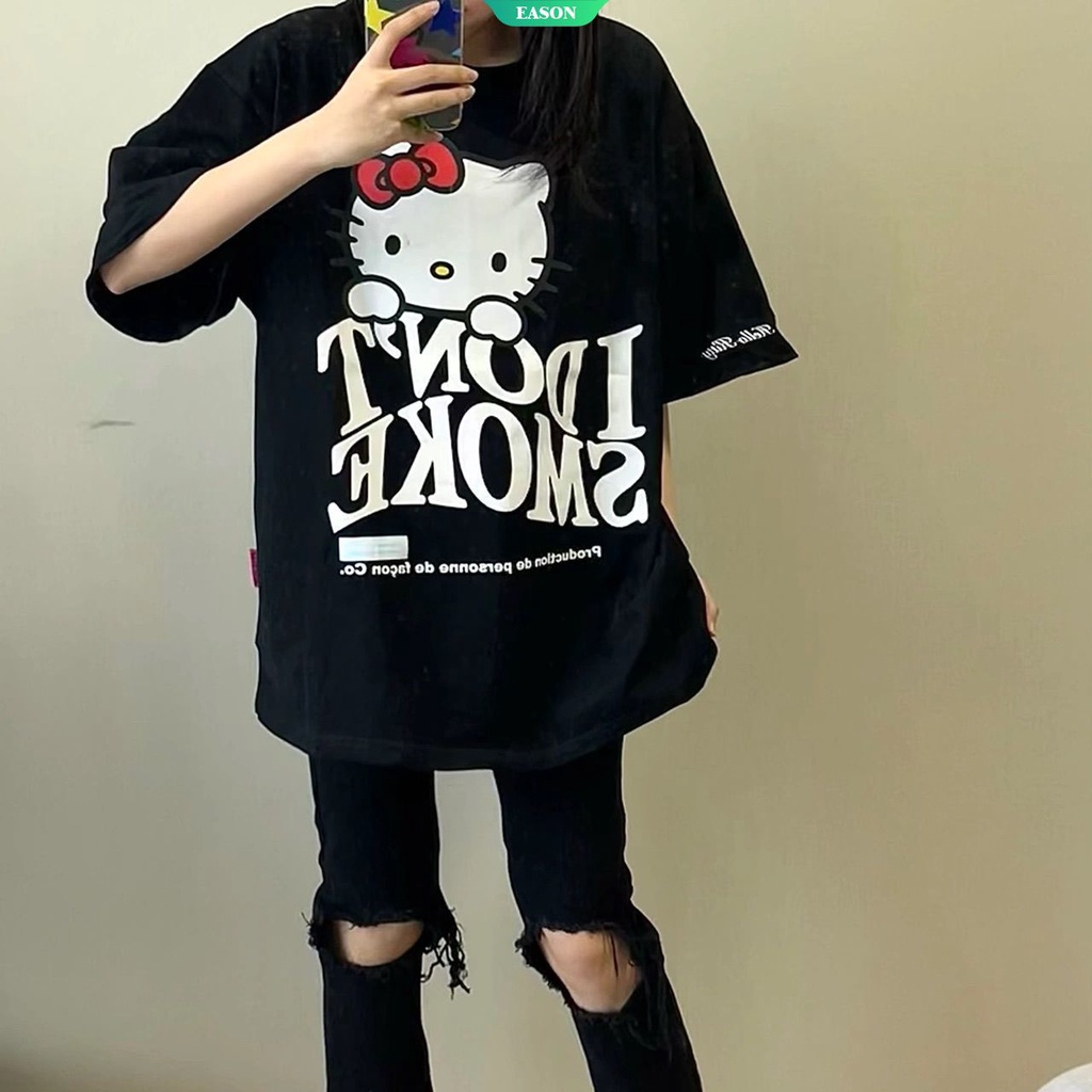 Áo Thun Tay Ngắn Dáng Rộng In Hoạt Hình Sanrio Hello Kitty Phong Cách Hồng Kông Thời Trang Mùa Hè 2022