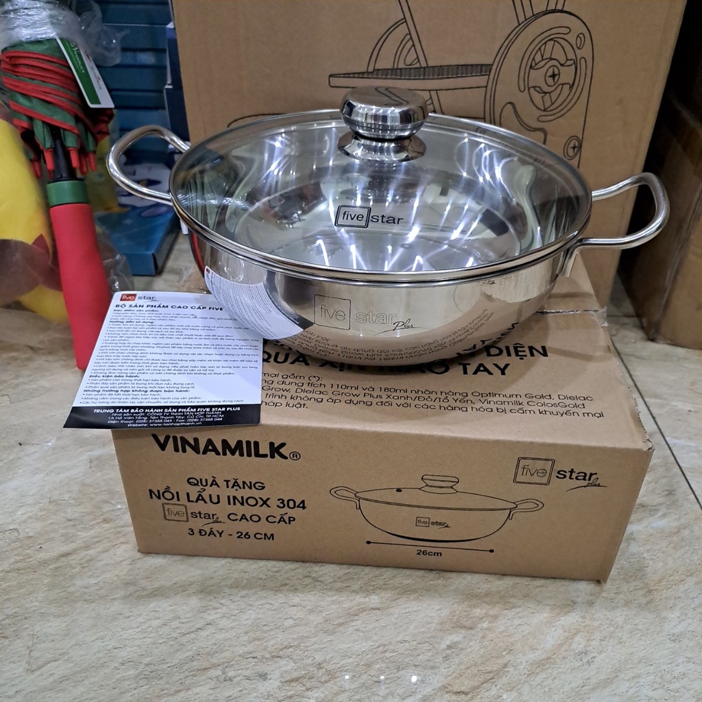 Nồi Lẩu Inox 304 Fivestar 3 Đáy Size 26cm Quà tặng từ Vinamilk