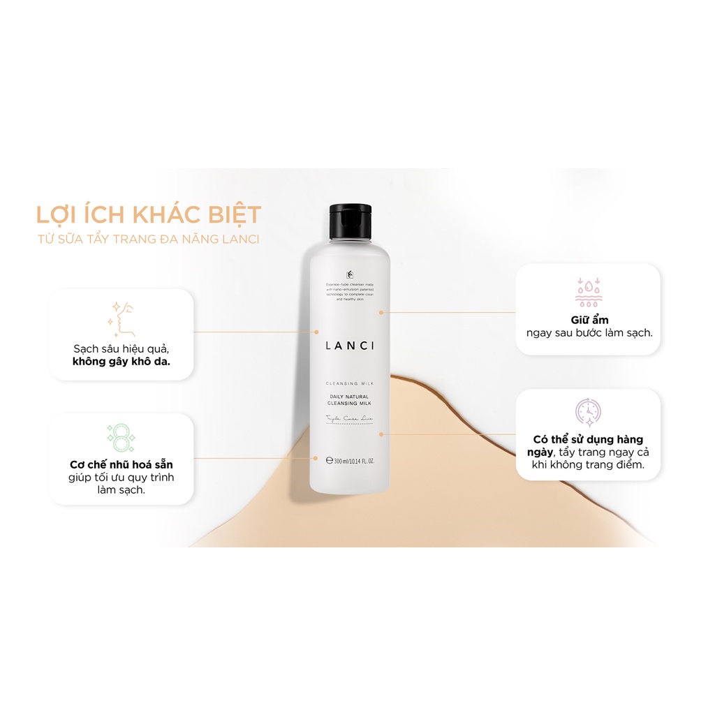 Sữa Tẩy Trang Hằng Ngày LANCI Làm Sạch Da, Dưỡng Ẩm Daily Natural Cleansing Milk 265ml