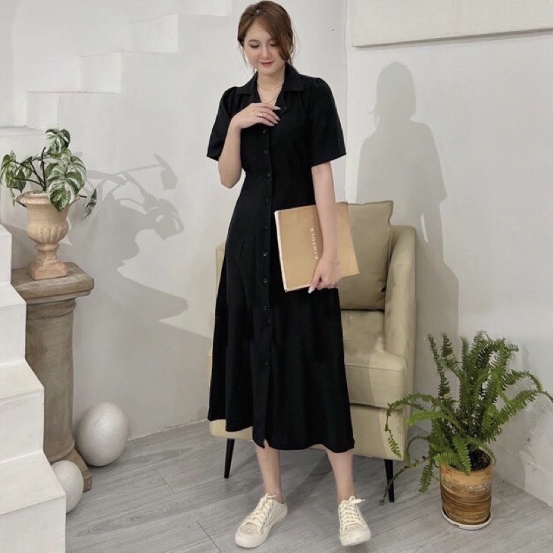 Đầm sơ mi form dài 2 màu