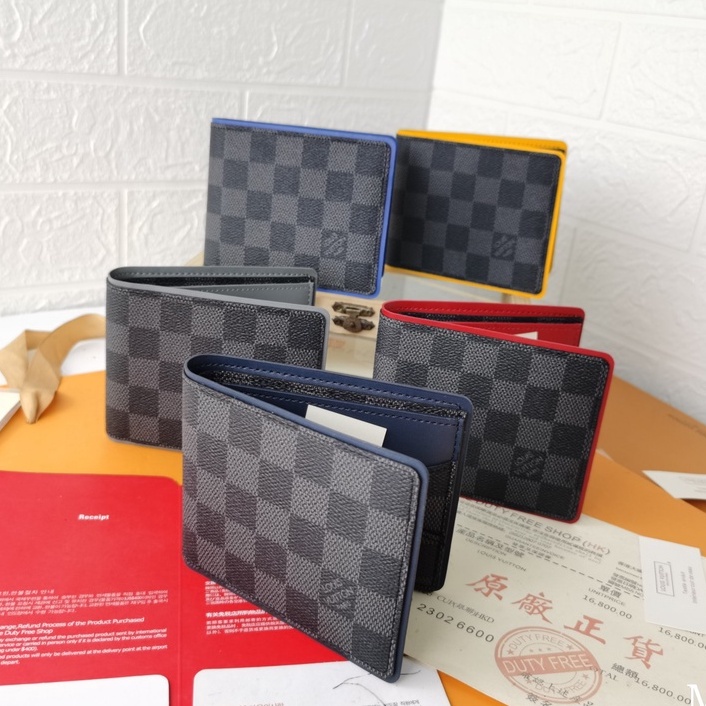 Chụp vật lý mới chính hãng LV / Louis Vuitton màu đen lưới phù hợp với ví ngắn nam đựng thẻ N63260