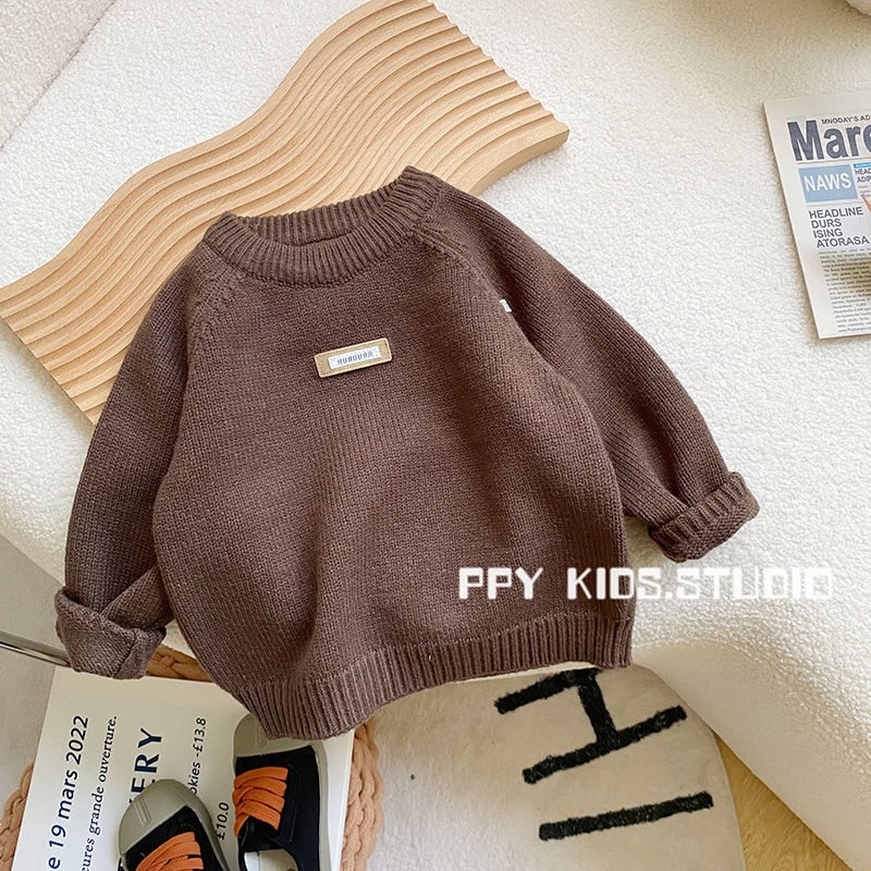 Áo Sweater Cổ Tròn Màu Trơn Mềm Mại Thời Trang Thu Đông 2022 Cho Bé Trai