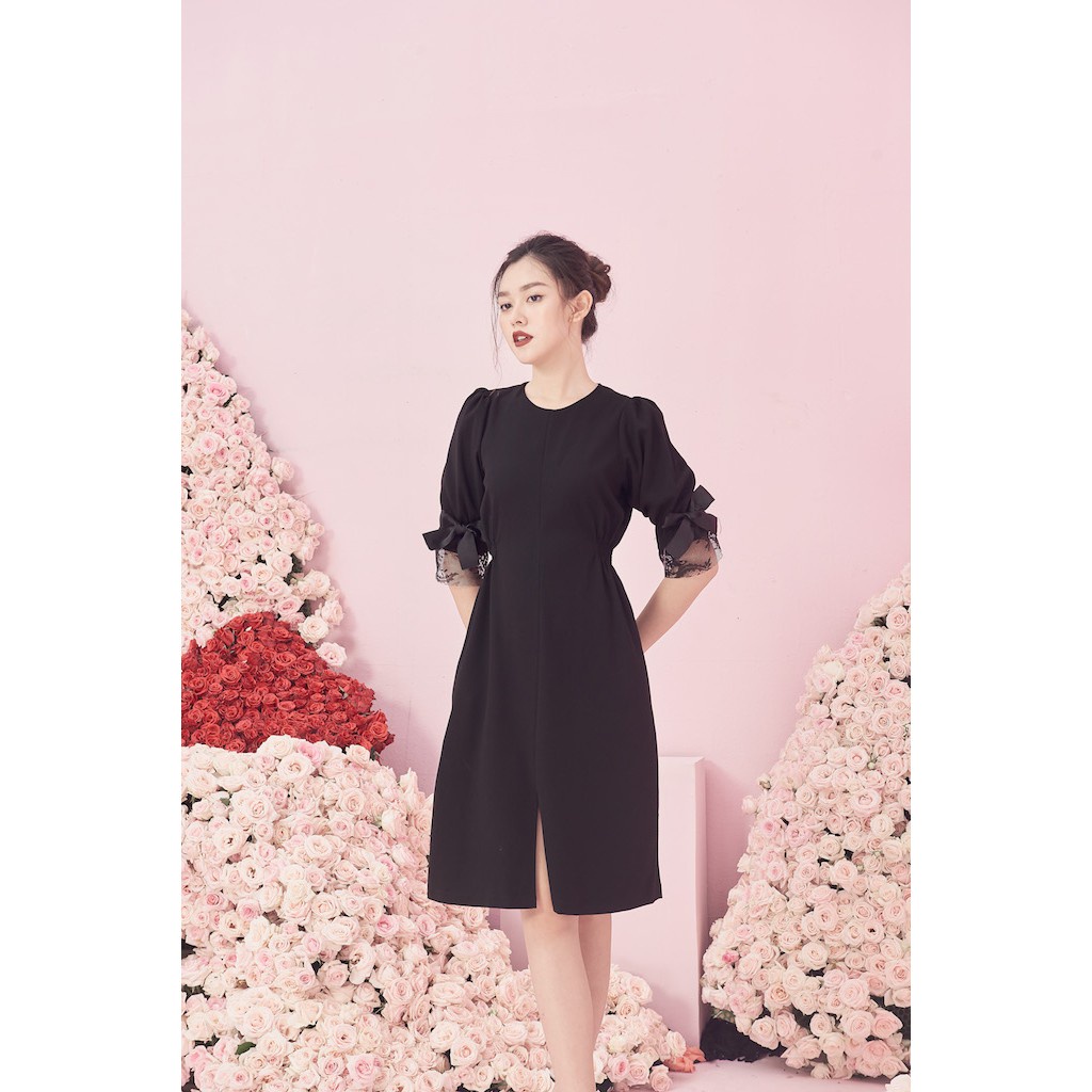 RẬP - Đầm Đen Tay Ren Nhún Eo - PASTEL 06
