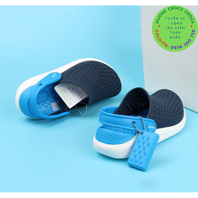 DÉP SỤC CROCS LITERIDE TRẺ EM MÀU XANH NAVY BLUE chuẩn xịn full box