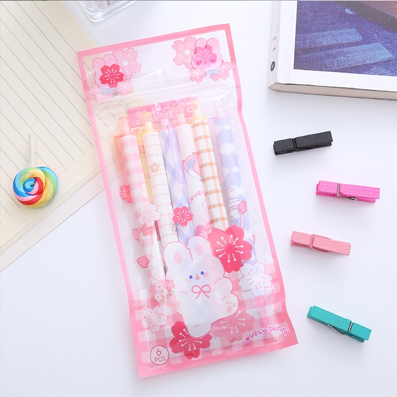 Set 6 Bút Mực Gel Kiểu Dáng Đơn Giản Xinh Xắn