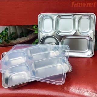 Khay Cơm Phần cỡ 28*22CM Inox 201 5 NGĂN 4 NGĂN Cao Cấp Khay cơm học sinh công nhân viên