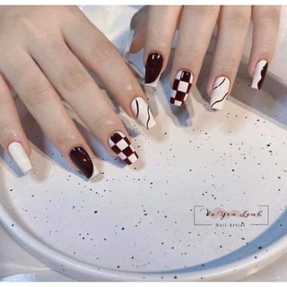 Nailbox thiết kế theo số đo mỗi người - nailbox caro vẽ nét tặng kèm dũa và keo dán móng - size và form móng ib