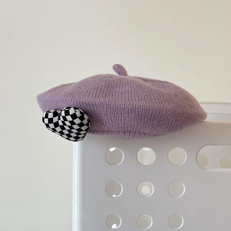 Mũ Beret Dệt Kim Họa Tiết Trái Tim Ba Chiều Phong Cách Hàn Quốc Cho Bé