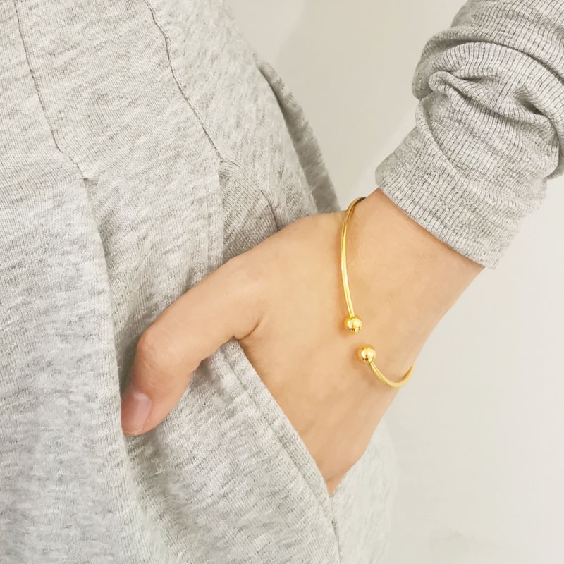 Vòng Đeo Tay Dạng Hở Bằng Kim Loại Màu Vàng / Bạc Đơn Giản Thời Trang Unisex