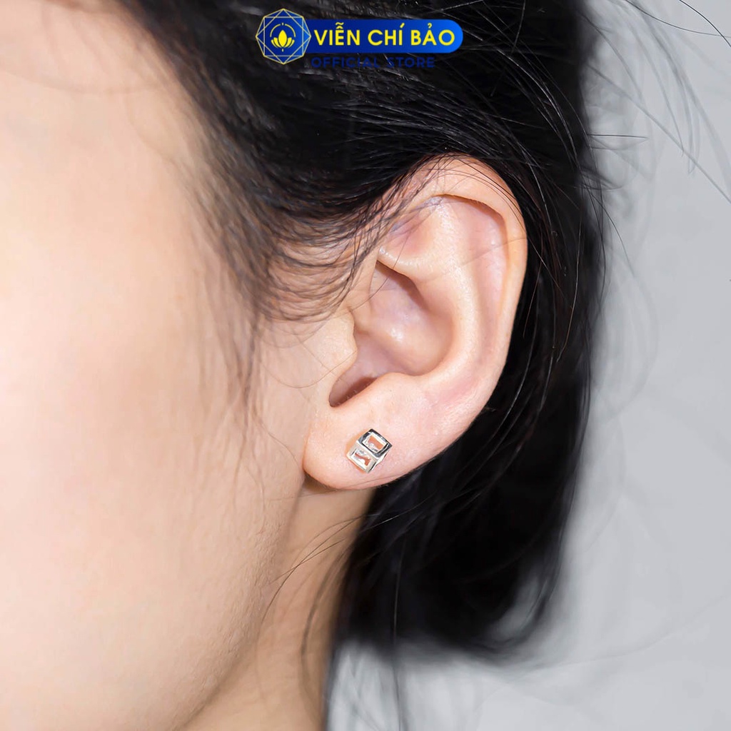 Khuyên tai bạc nữ hình lập phương trắng chất liệu bạc 925 thời trang phụ kiện trang sức Viễn Chí Bảo B400774