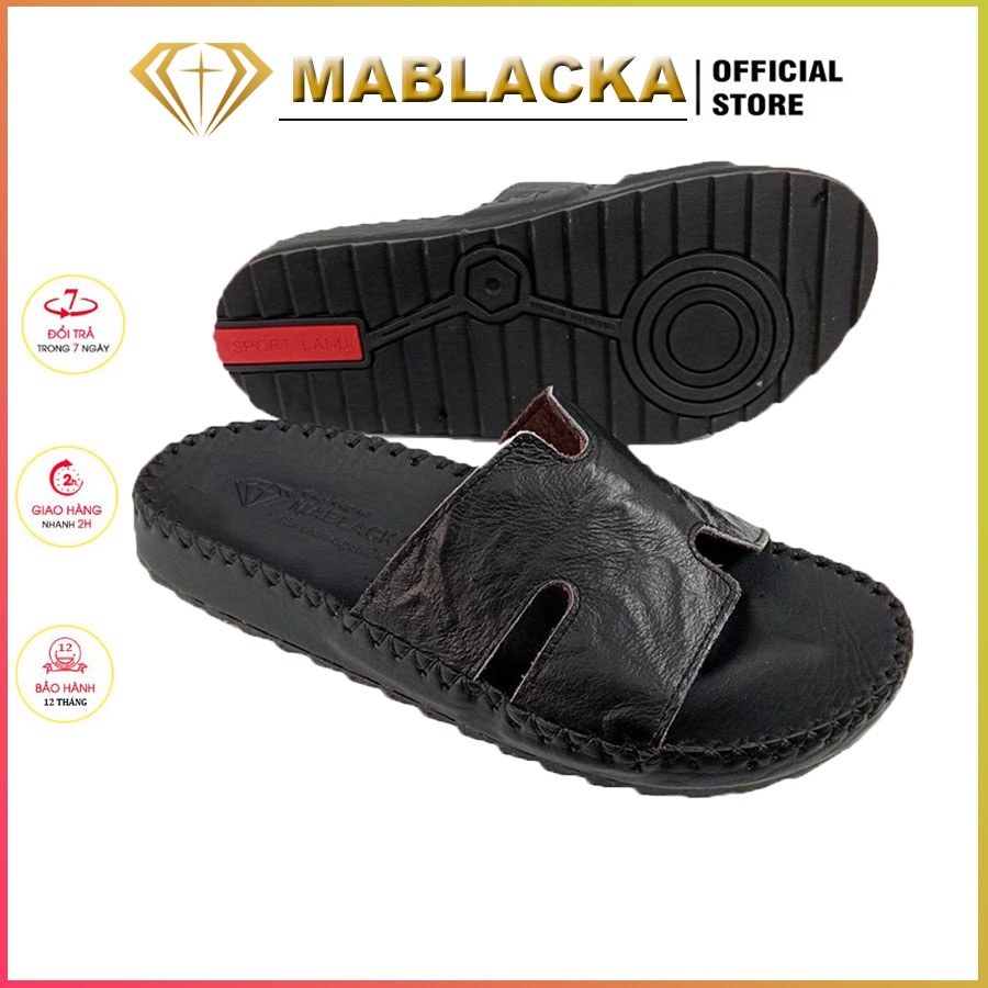 Dép nam quai ngang chữ H da đẹp đế cao 2,5cm hiệu MABLACKA -M27