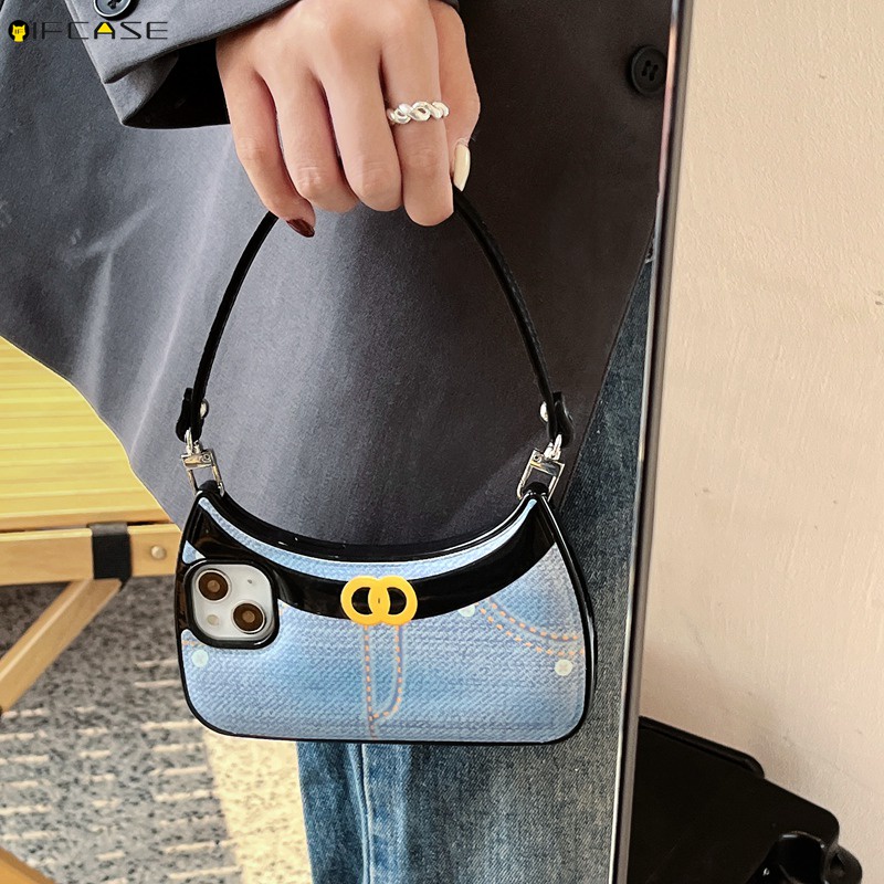 Ốp Điện Thoại Họa Tiết Denim 3D Kèm Dây Đeo Dành Cho iPhone 14 Plus 14 13 12 11 Pro Max