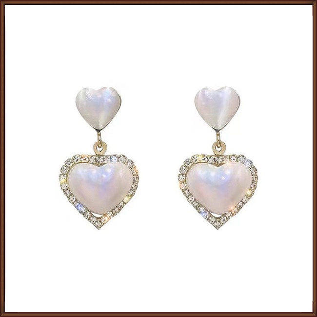 Khuyên Tai Hình Trái Tim Đính Đá Opal Sang Trọng Cho Nữ