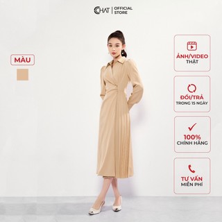 Đầm Nữ 𝐂𝐂𝐇𝐀𝐓 Kiểu Nhún Eo Dập Ly Lệch Chất Mango Cao Cấp 12VDE2008LT