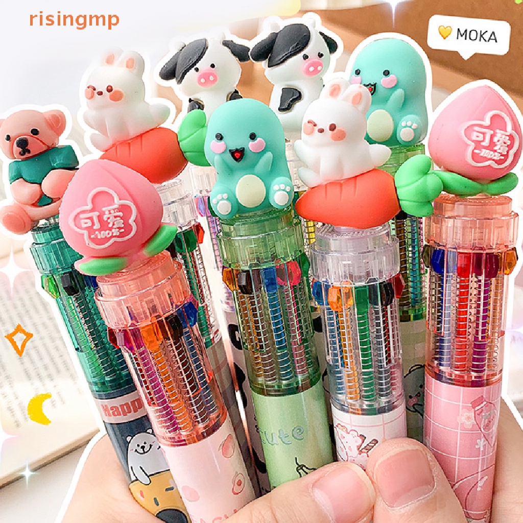 1 Bút Bi Hình Động Vật Hoạt Hình Nhiều Màu + 10 Lõi Thay Thế