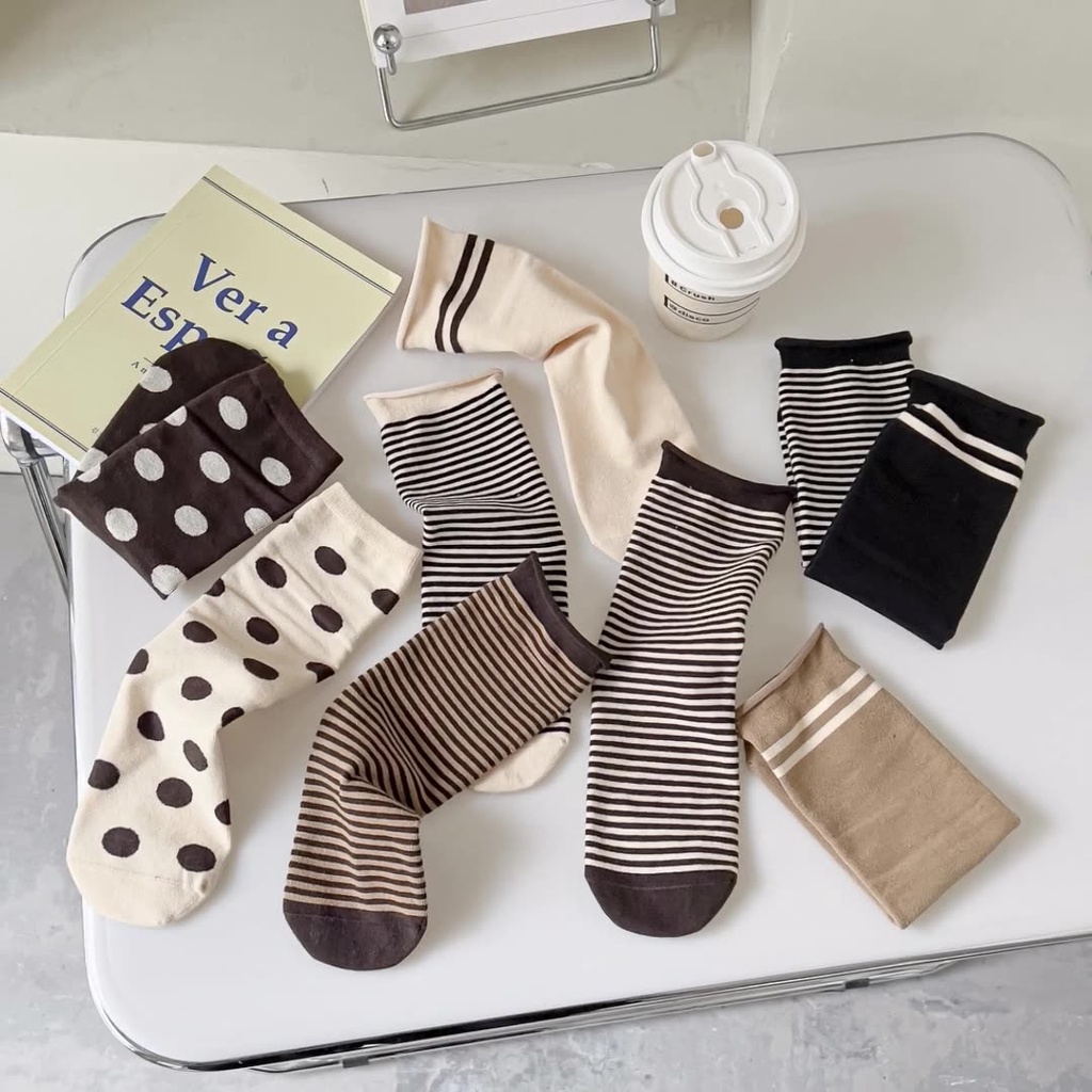 Vớ Cotton Họa Tiết Chấm Bi Phong Cách Retro D772