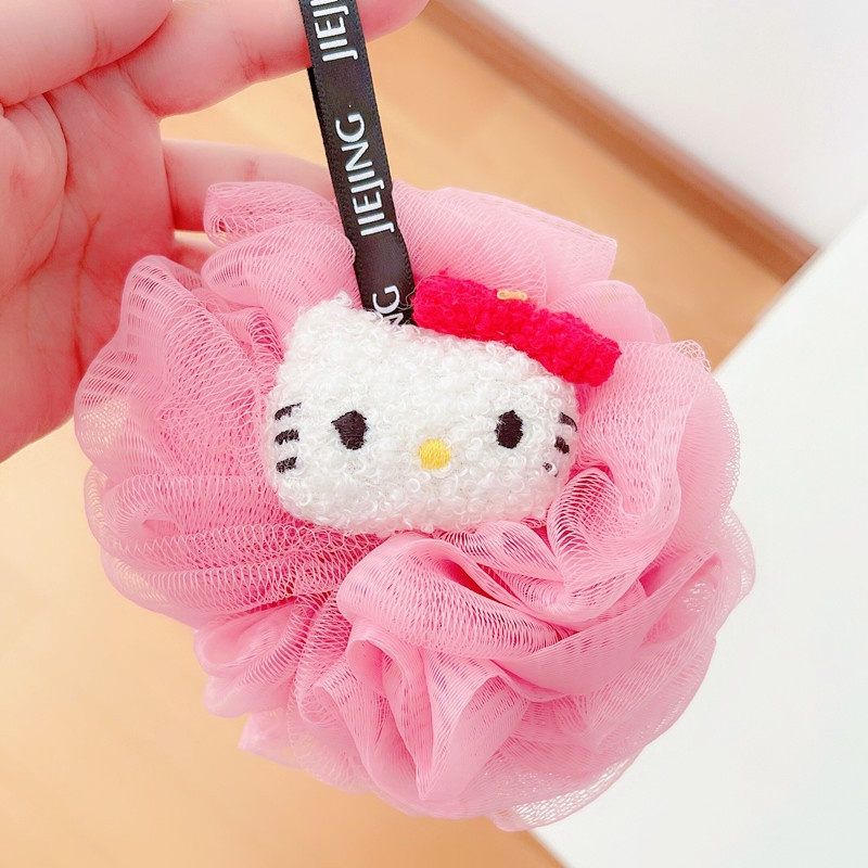 Bông Tắm Vải Lưới Nylon Hình Hello Kitty
