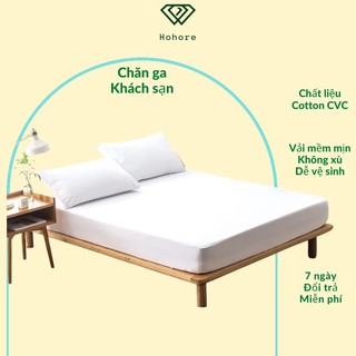 Bộ ga giường màu trắng khách sạn Riotex chất liệu cotton cvc  trắng trơn T1 size:1m8 x 2m ( nệm dày từ 5cm - 27cm)