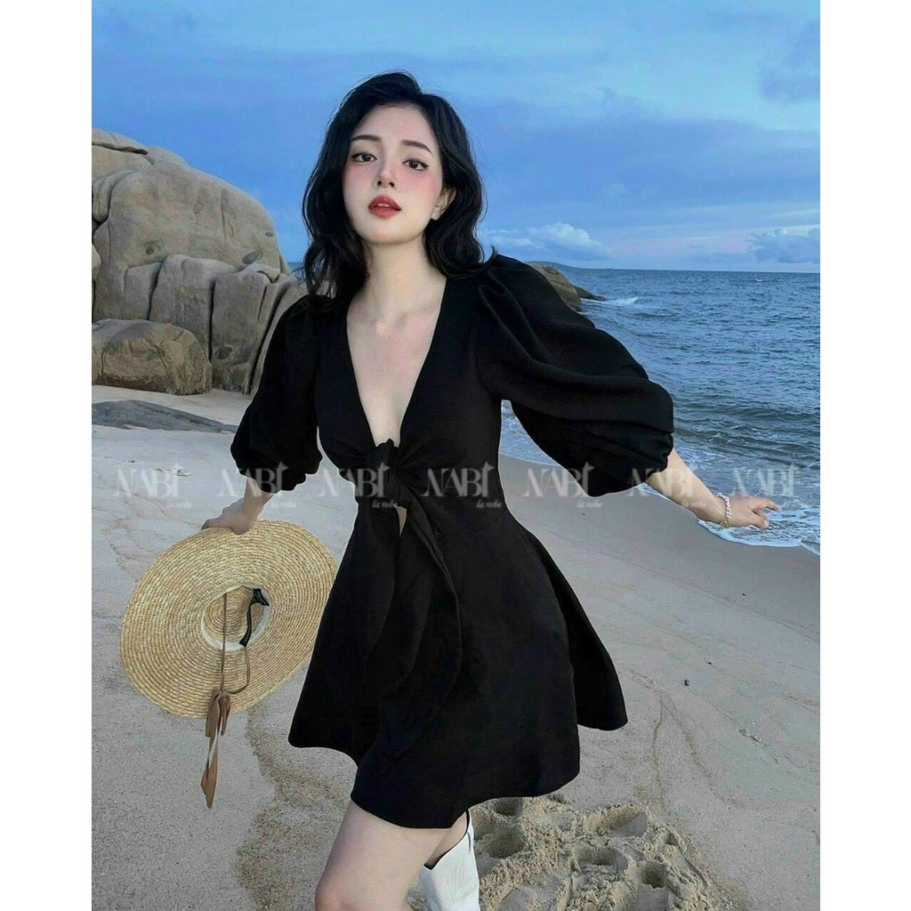 [11.11 Sale Freeship] Đầm tiểu thư nữ,đầm tay phồng thắt nơ ngực thời trang xinh xắn dành cho nữ đi chơi dạo phố mtb