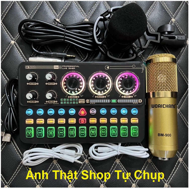Combo SoundCard K900 Bluetooth, Tặng Tai Nghe AKG, Micro WoaiChang BM900 - Thu Âm - AutoTune - Hát Livestream - Karaoke