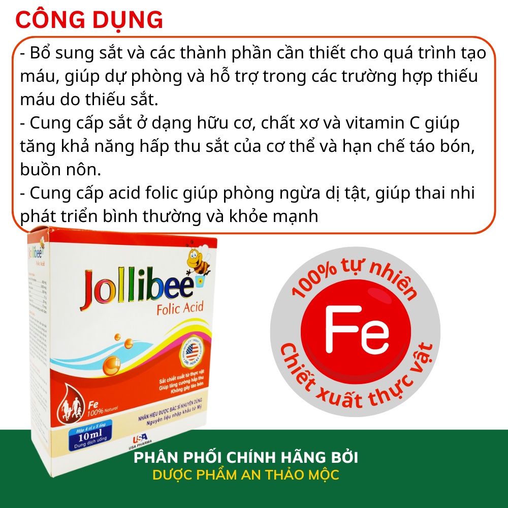 Siro Mediusa Jollibee Folic Acid bổ sung sắt acid folic cho người thiếu máu giúp tăng cường hấp thu không gây táo bón