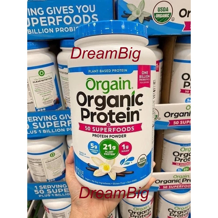 Bột Đạm Thực Vật Hữu cơ Mỹ ORGAIN Organic Protein &amp; Superfoods Protein Powder hương Vanilla, Socola Mỹ