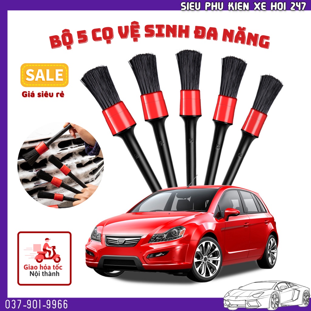 Bộ 5 chổi cọ vệ sinh đa năng, cọ rửa khoan máy, mân xe, nội thất, các chi tiết trên xe hơi