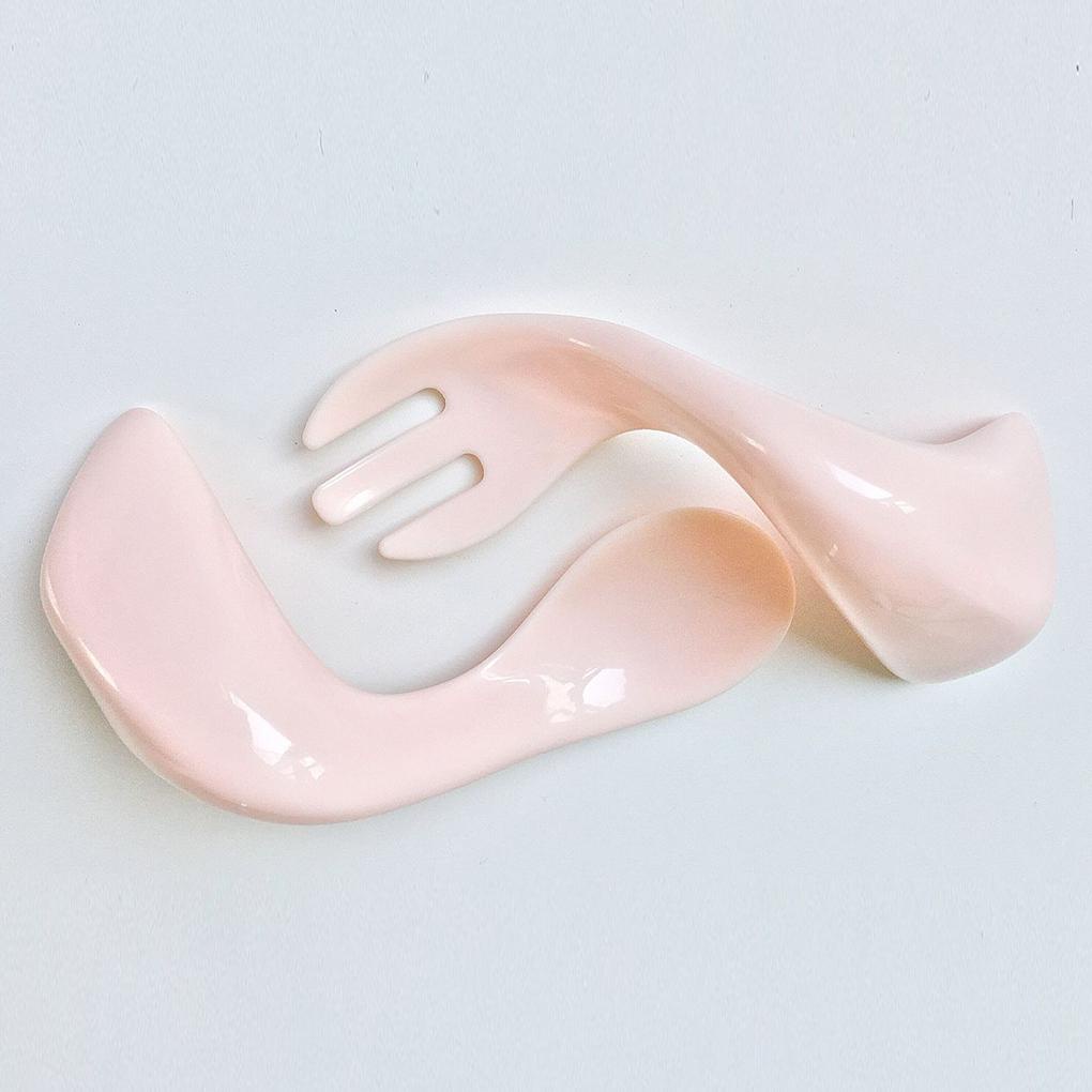 Set 2 Muỗng / Nĩa / Nĩa Tập Ăn Tay Cầm Cong Dễ Sử Dụng Cho Bé