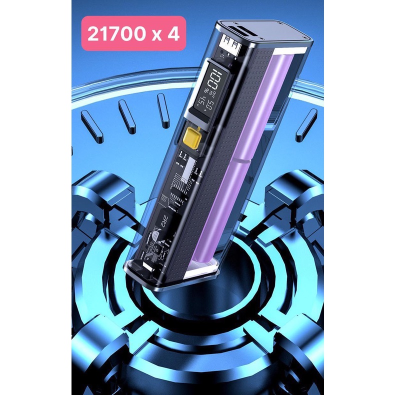 Box sạc dự phòng 22.5W trong suốt 4 cell 21700, mạch sạc nhanh QC 4.0 chip PD20W. BN.
