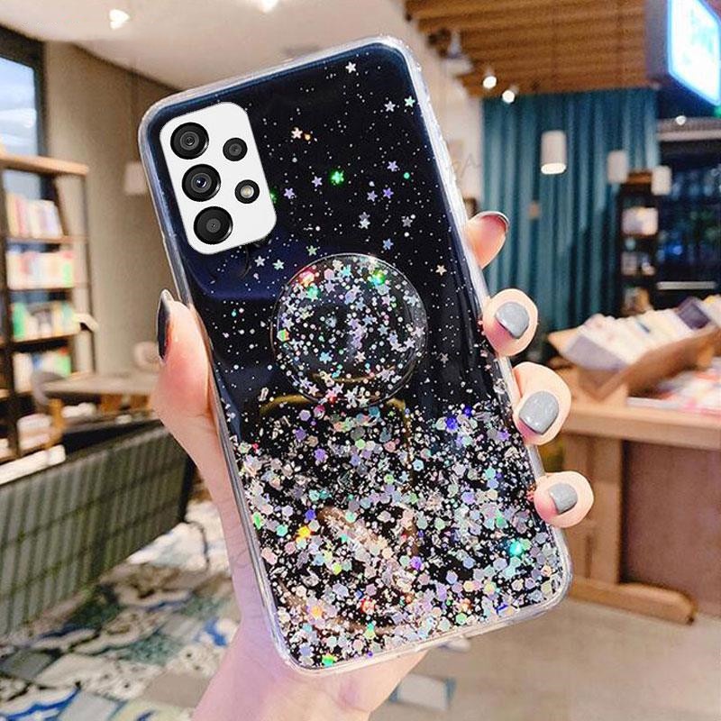 Ốp Điện Thoại Kim Tuyến Sao Lấp Lánh Có Vòng Đỡ Cho Samsung Galaxy A23 A33 A53 A73 M33 M53 M52 5G A04s A13 4G