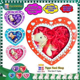 HỘP TRÁI TIM BÔNG HỒNG SÁP THƠM  KÈM GẤU BÔNG  I LOVE YOU RẤT THƠM