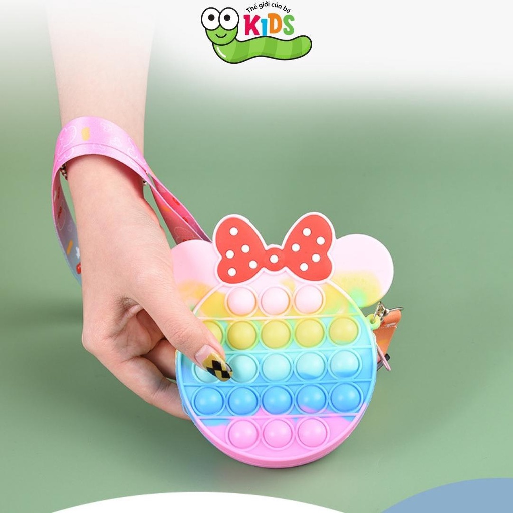 Túi POPIT nơ xinh đeo chéo chất liệu silicon cho bé bóp bong bóng giảm căng thẳng - TÚI TRÒN NƠ nhỏ