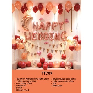 Sét Bóng Happy Wedding Trang Trí Phòng Cưới Tone Hồng Ros HOT - Quanghuydecor