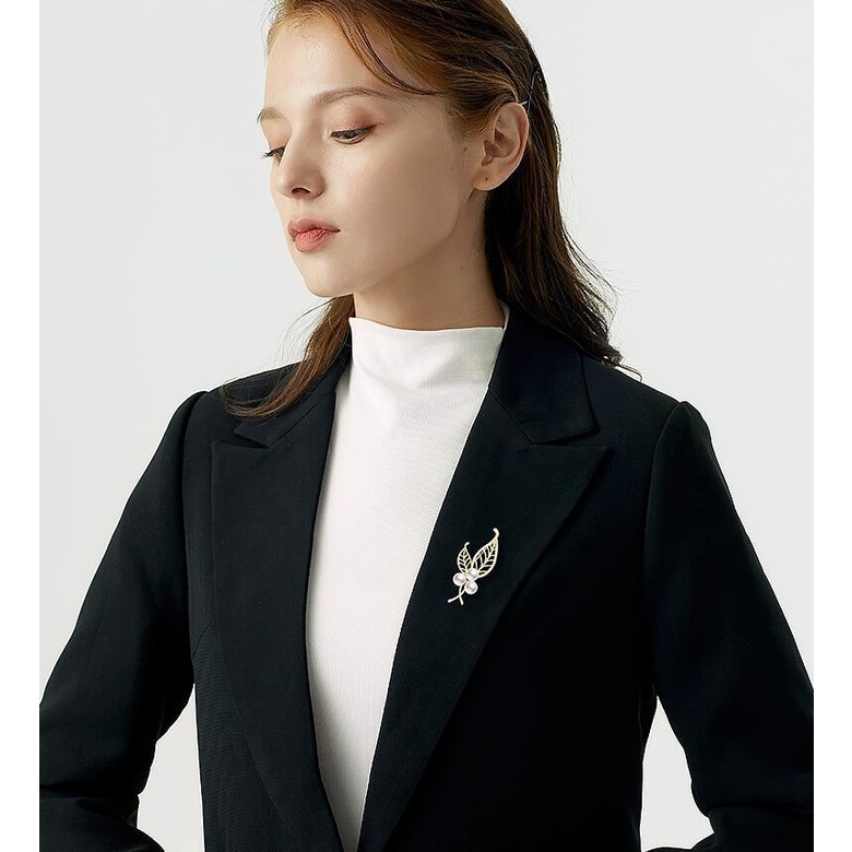 Ghim Cài Áo Hình Lá Đính Ngọc Trai Nhân Tạo Phong Cách Hàn Quốc Sang Trọng Chống Lóa