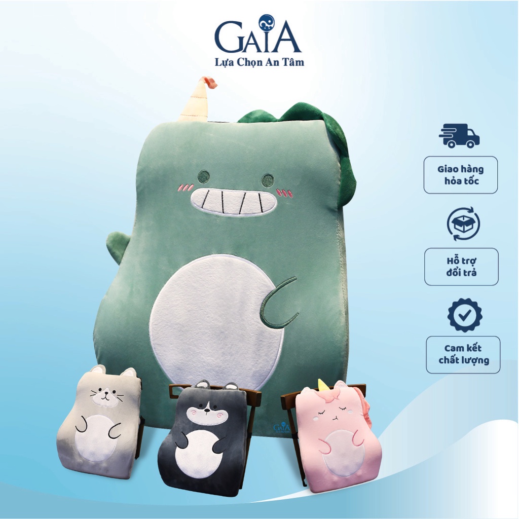 Gối tựa lưng, dựa lưng văn phòng công thái học vỏ hình hoạt hình bằng cao su non dùng ghế boss có đai cài
