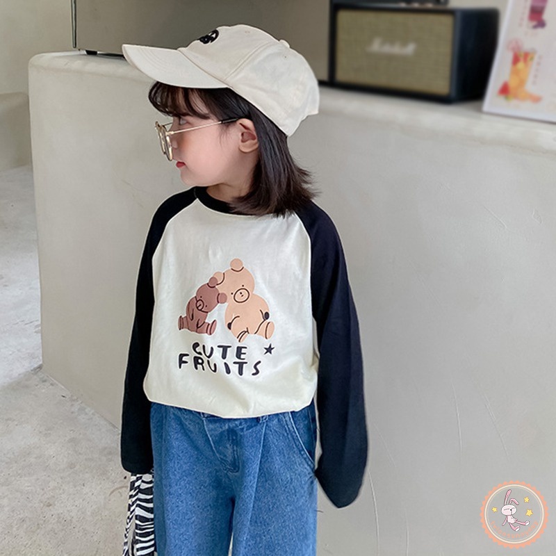 Áo Thun Tay Dài Dáng Rộng In Họa Tiết Hoạt Hình Đơn Giản Thời Trang Cho Bé Gái