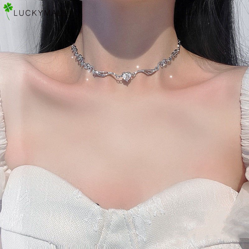 Vòng Cổ Choker Mặt Trái Tim Đôi Cánh Thiên Thần Đính Đá Pha Lê Thời Trang Dành Cho Nữ Y2K