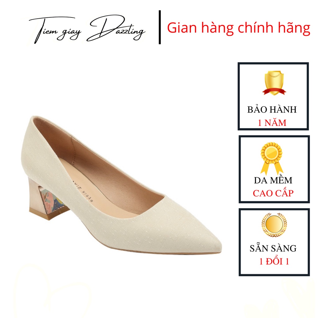 Giày Nữ Cao Cấp , Giày Cao Gót Nữ Mũi Nhọn, Đế Vuông Cao 5P, Bọc Satin Cao Cấp, Kiểu Dáng Trẻ trung,